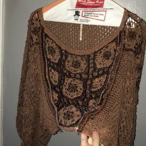 Free People beautiful Brown Crochet Crop Top